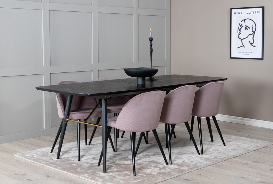 TABLE DE REPAS NOIR ET CHAISE VELOURS COTELE